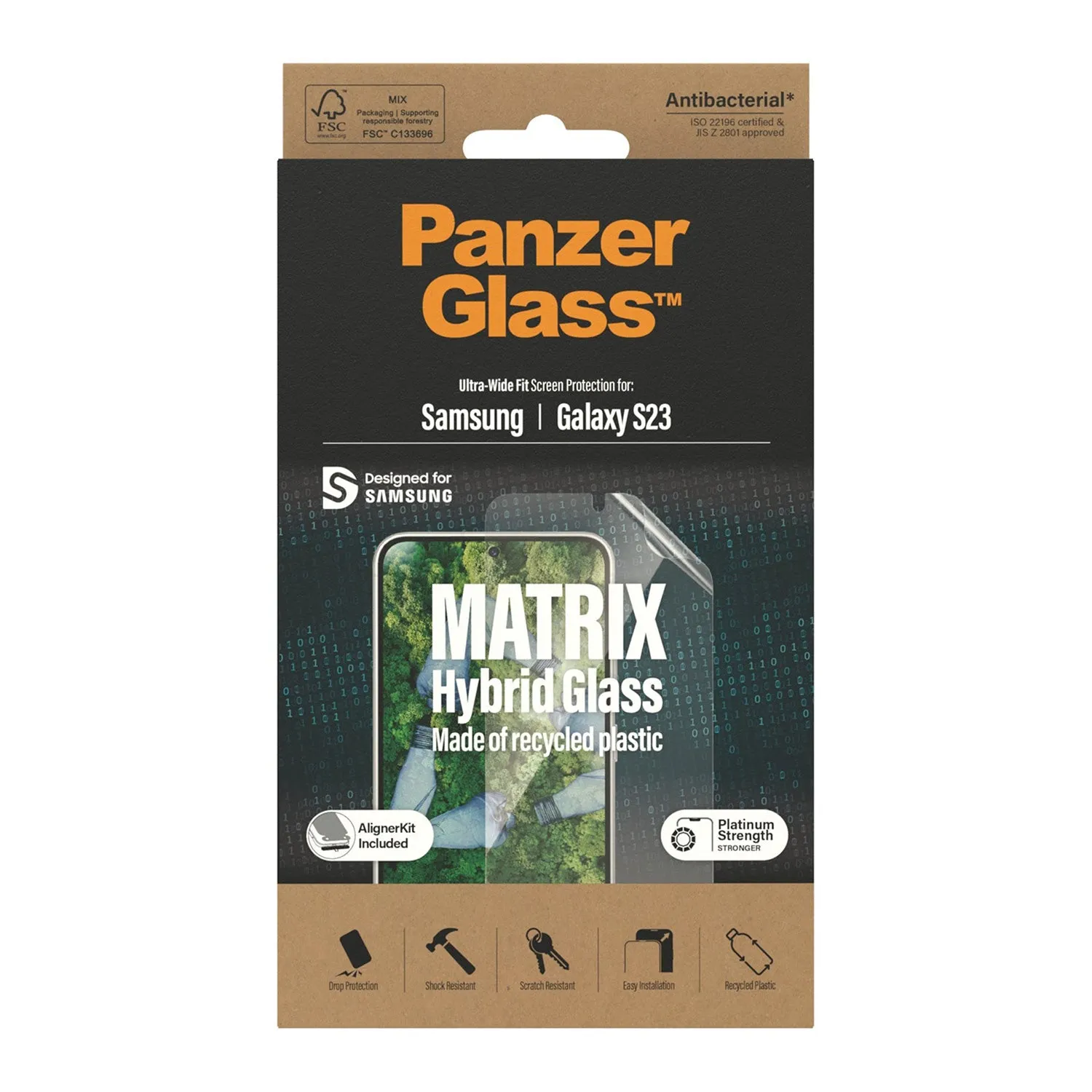 PanzerGlass Samsung Galaxy S23 Plus Screen Protector Matrix Hybrid Glass with EasyAligner