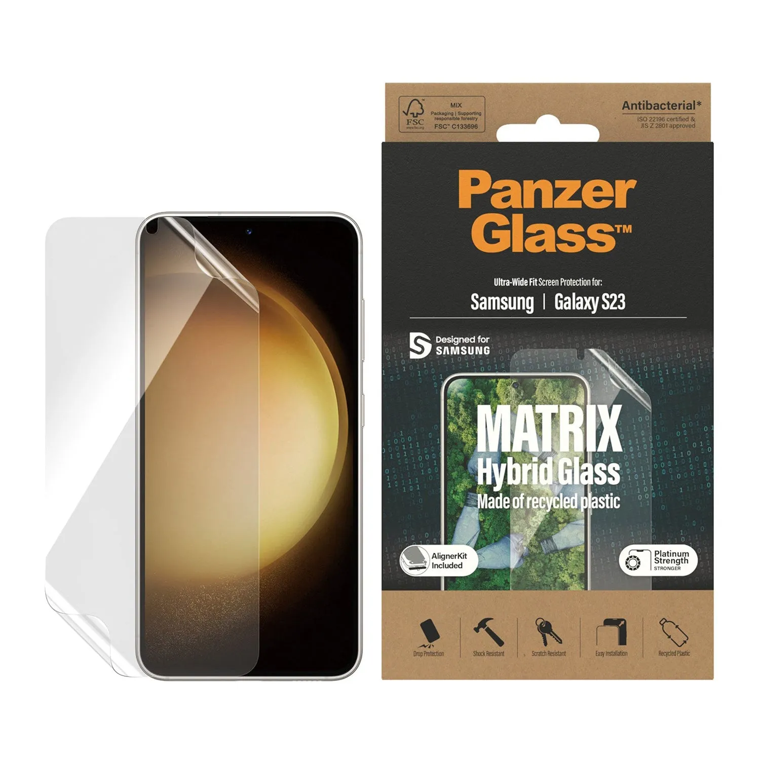 PanzerGlass Samsung Galaxy S23 Plus Screen Protector Matrix Hybrid Glass with EasyAligner