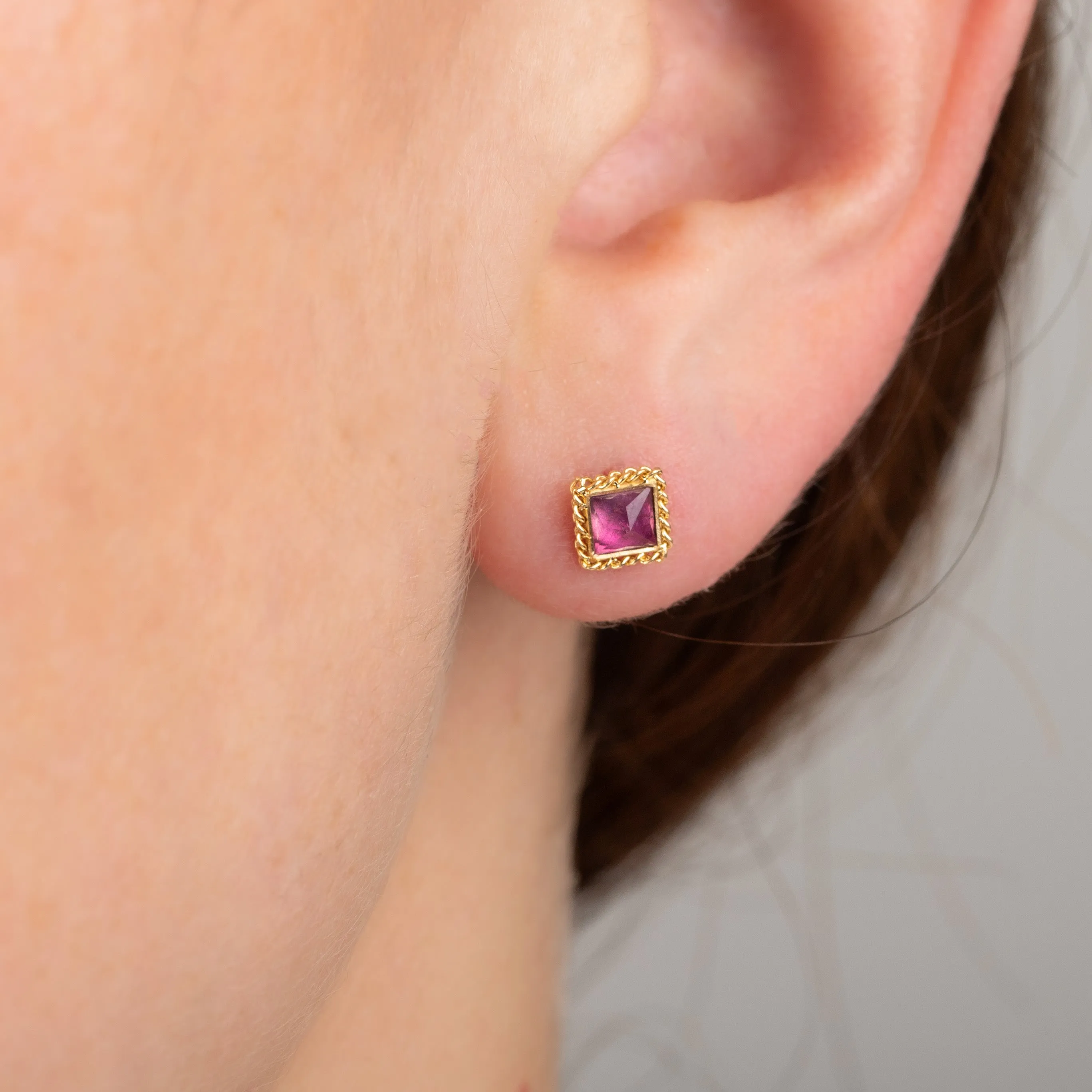 Pink Square Tourmaline Stud Earrings