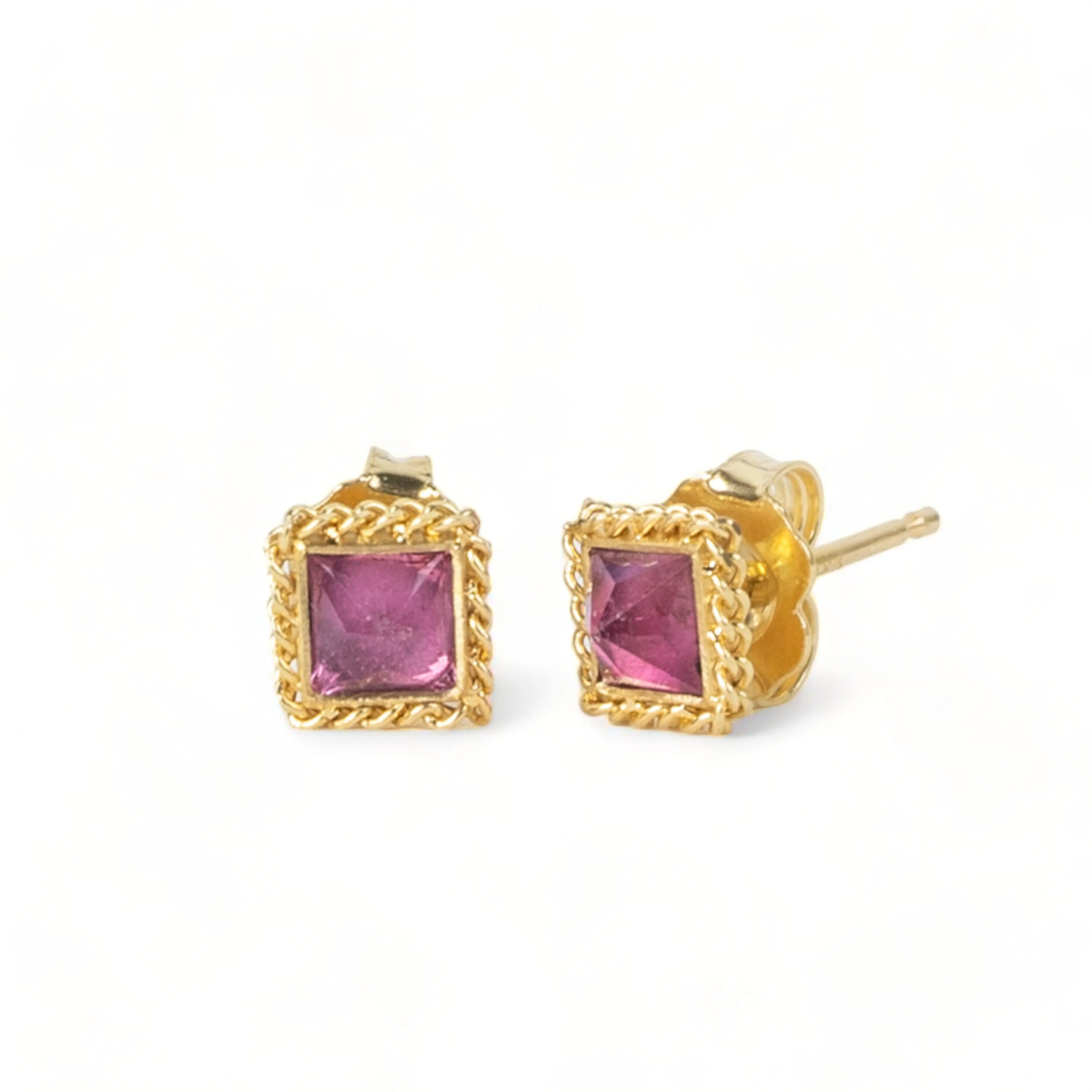 Pink Square Tourmaline Stud Earrings