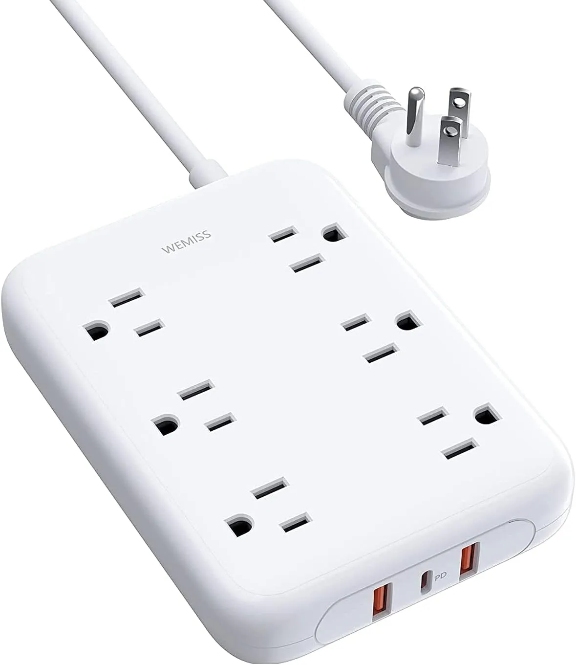 Power Strip with USB Surge Protector, 6 AC Outlets & 2 USB-A & 1 PD 20W USB-C Port, Power Bar with 5Ft Flat Plug Extension Cord