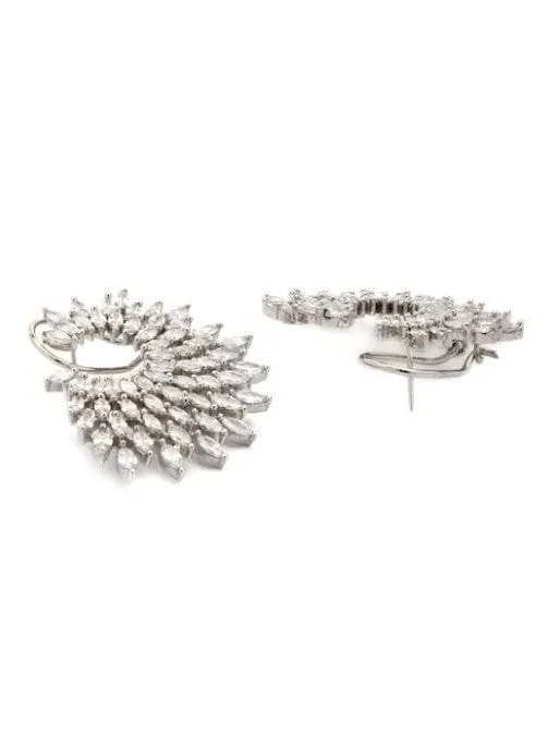 Rubans Silver Toned CZ Studded Stud Earrings