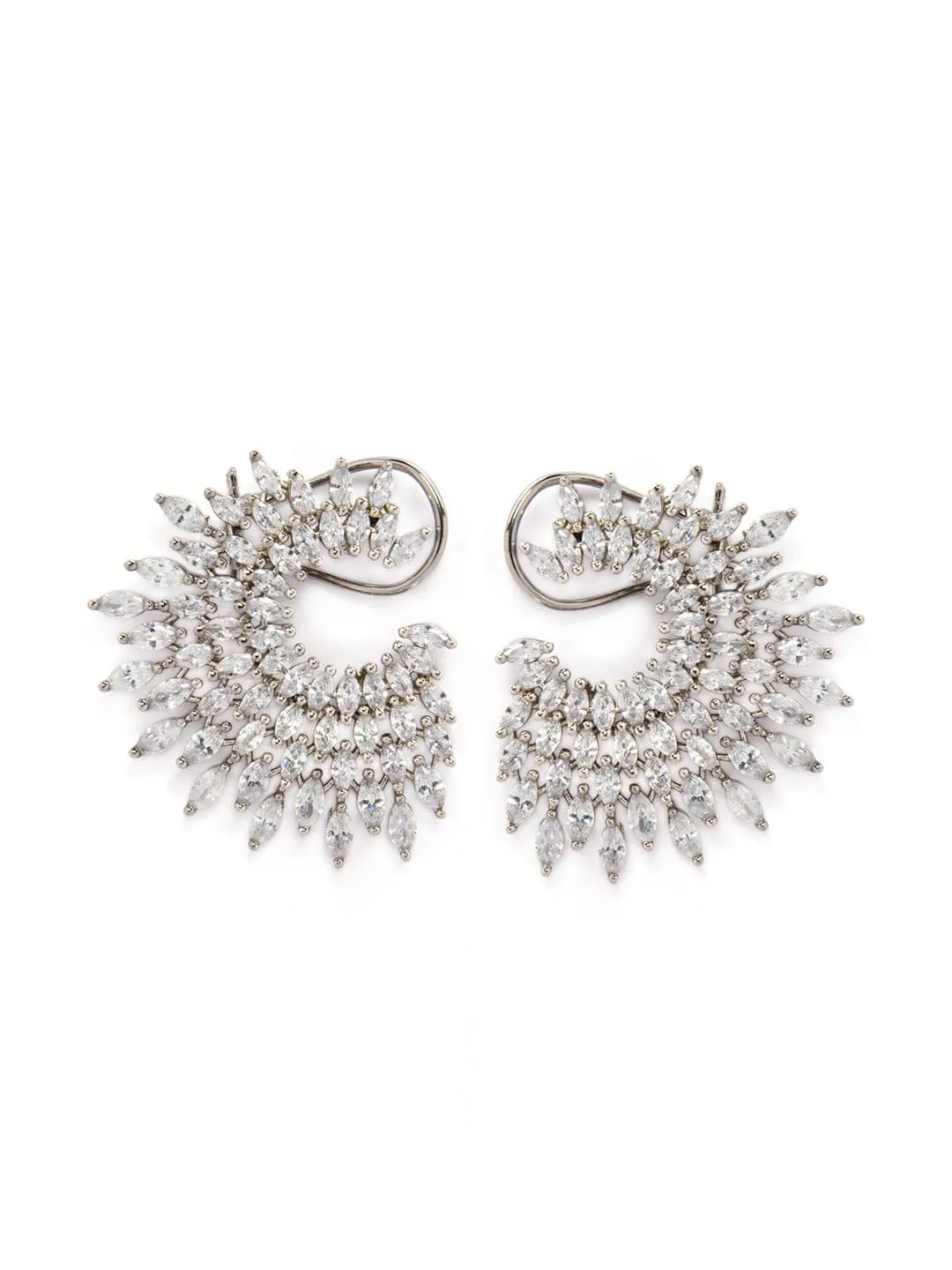 Rubans Silver Toned CZ Studded Stud Earrings