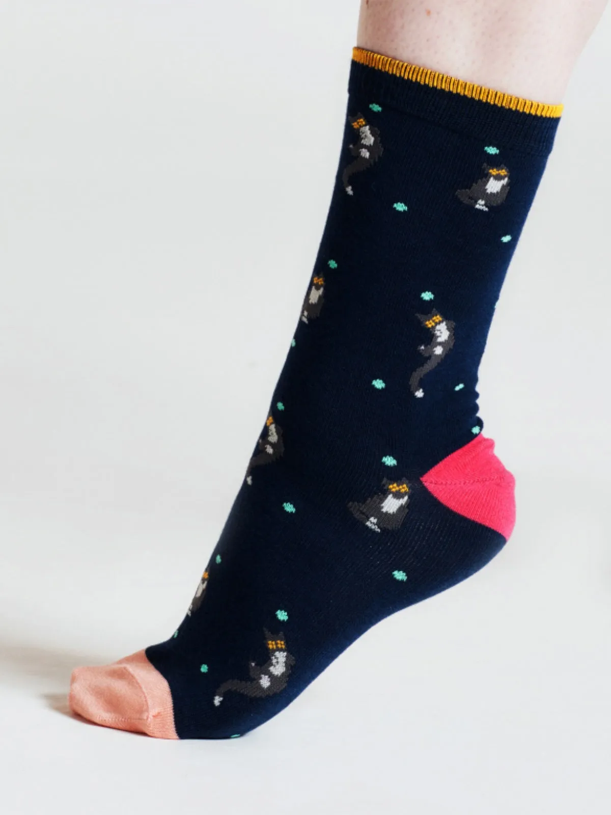 Serafina Cat Bamboo Socks - Navy