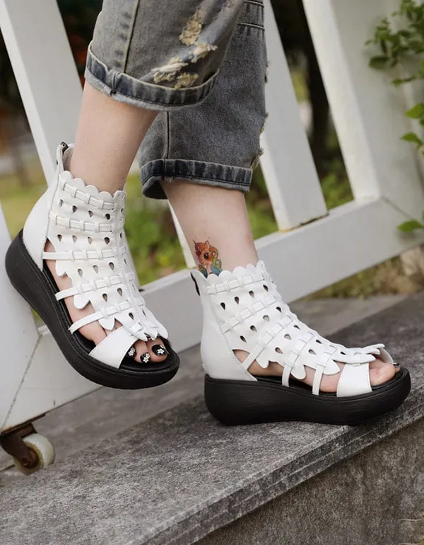 Summer Fish Toe Roman Wedge Black Sandals