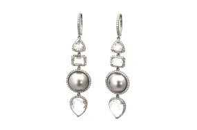 Tahitian Pearl slice with diamonds and White Topaz Earrings