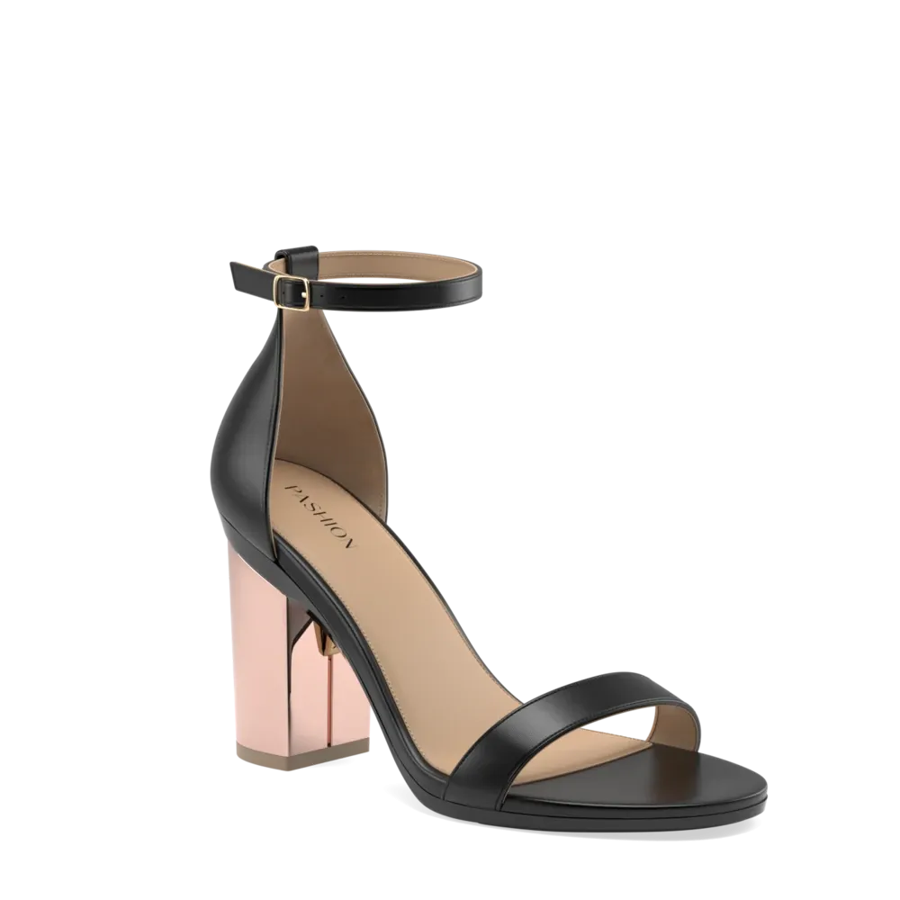 The Pashionista - Coal Leather   Block Heel Kit 4 Rose Gold Metallic