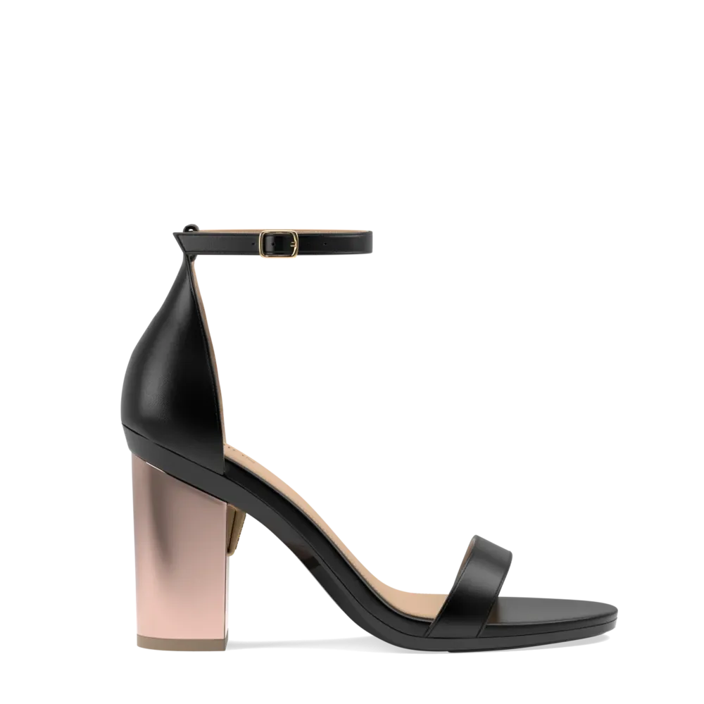 The Pashionista - Coal Leather   Block Heel Kit 4 Rose Gold Metallic