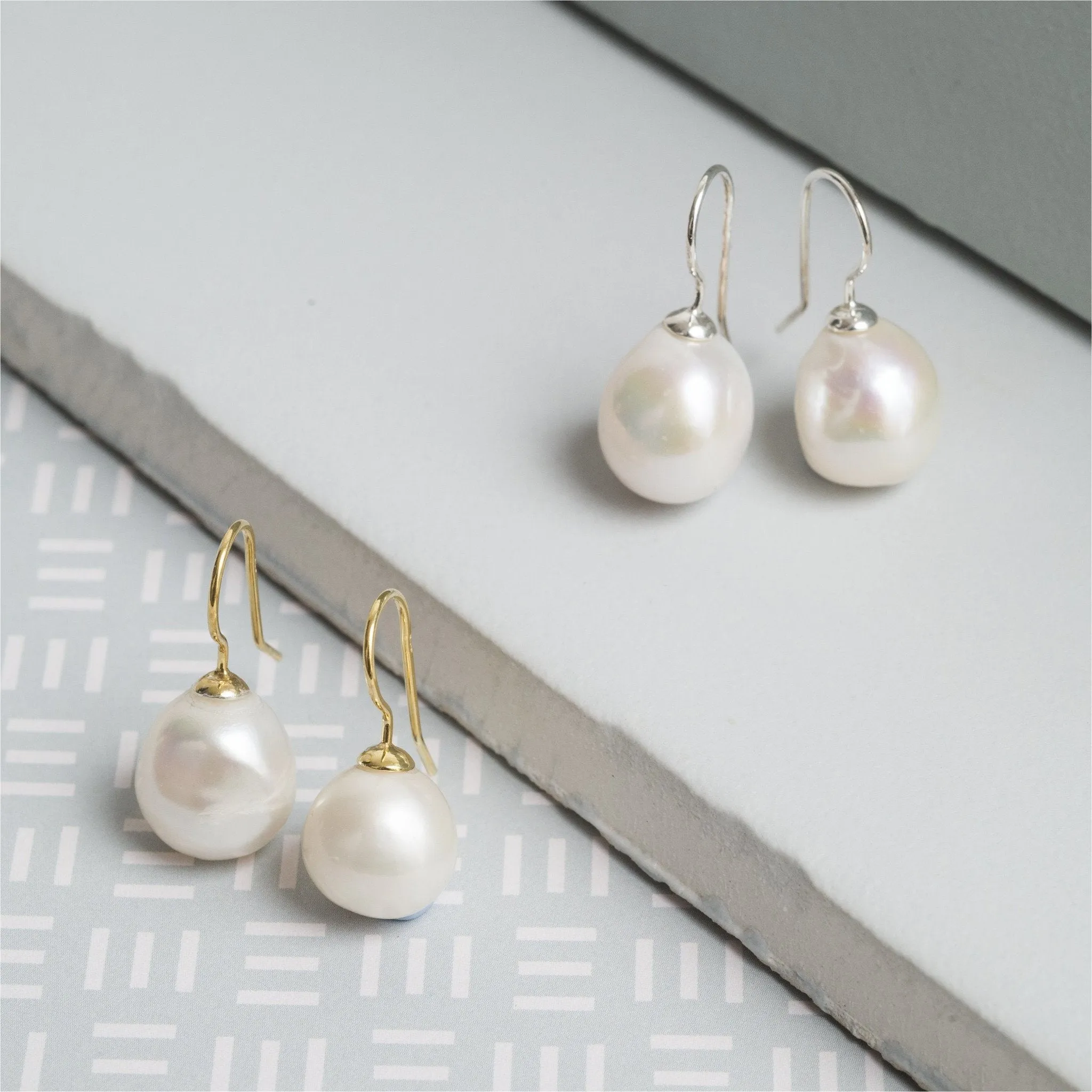 Triora Baroque White Pearl & Silver Drop Earrings