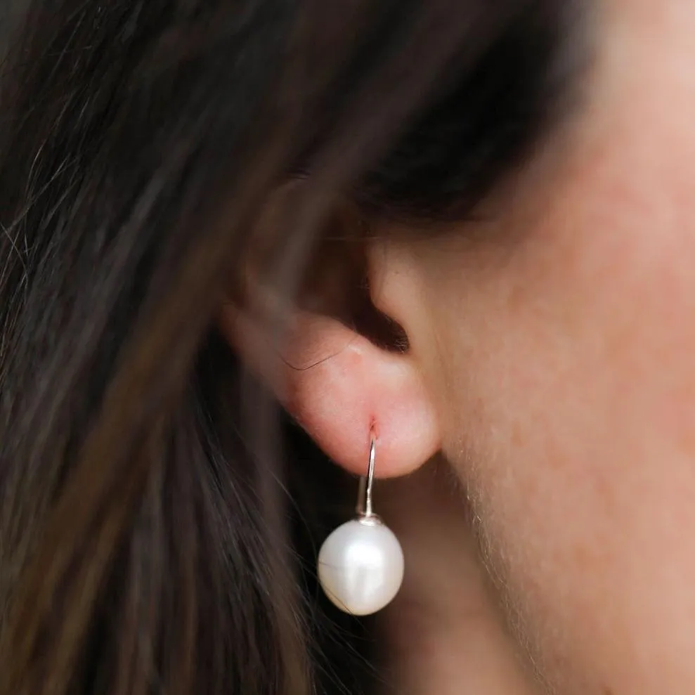 Triora Baroque White Pearl & Silver Drop Earrings