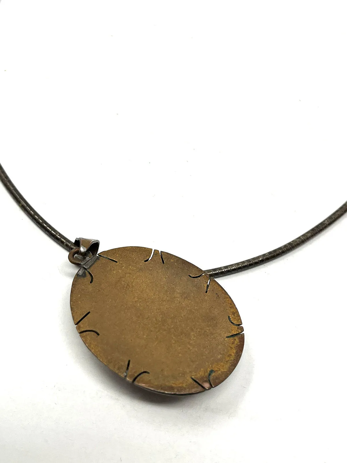 Vintage Bronze & Copper Stone Etched Global Necklace