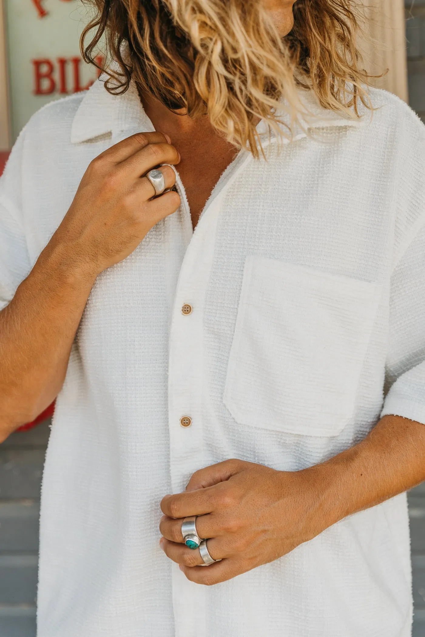 Wells - Textured Short Sleeve Shirt - White