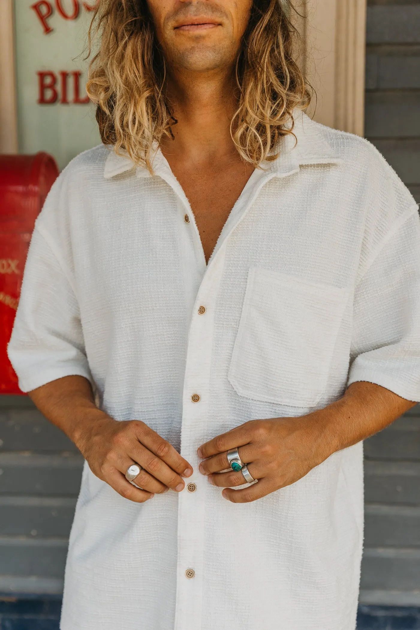 Wells - Textured Short Sleeve Shirt - White