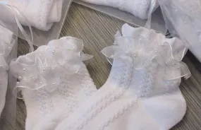 White Pearl Frill Wedding Socks