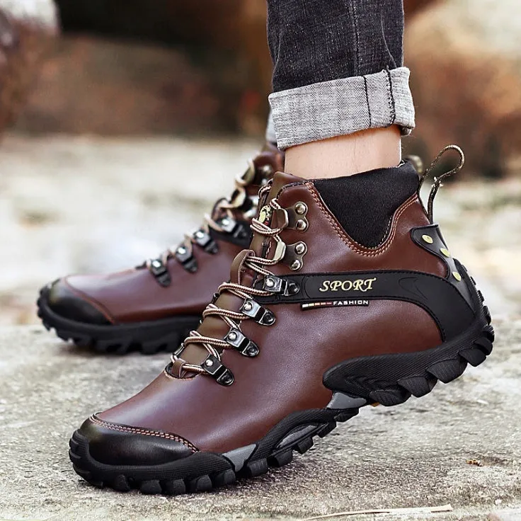 Winter Men Boots With Fur Casual Warm Snow Leather Work Boots Men Shoes Footwear Ankle Shoes Plus Size 38 To 46