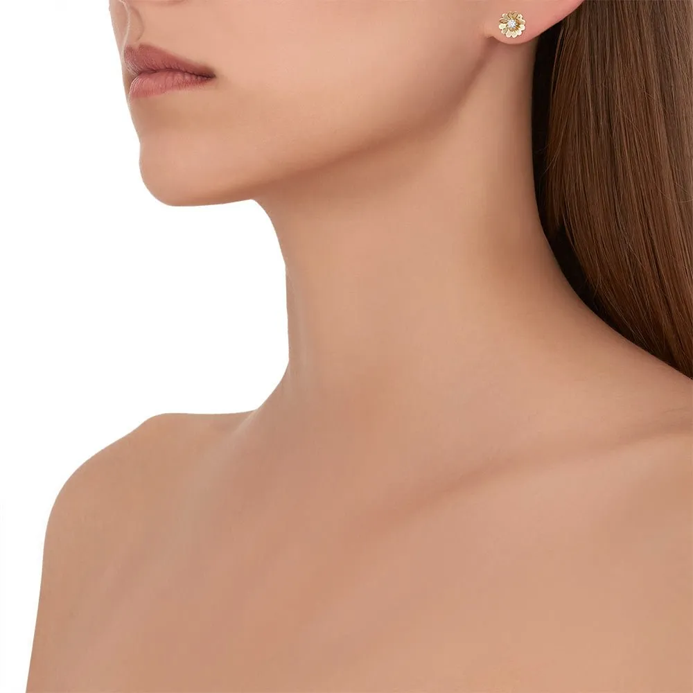 Yellow Gold Endless Stud Earrings with White Diamonds