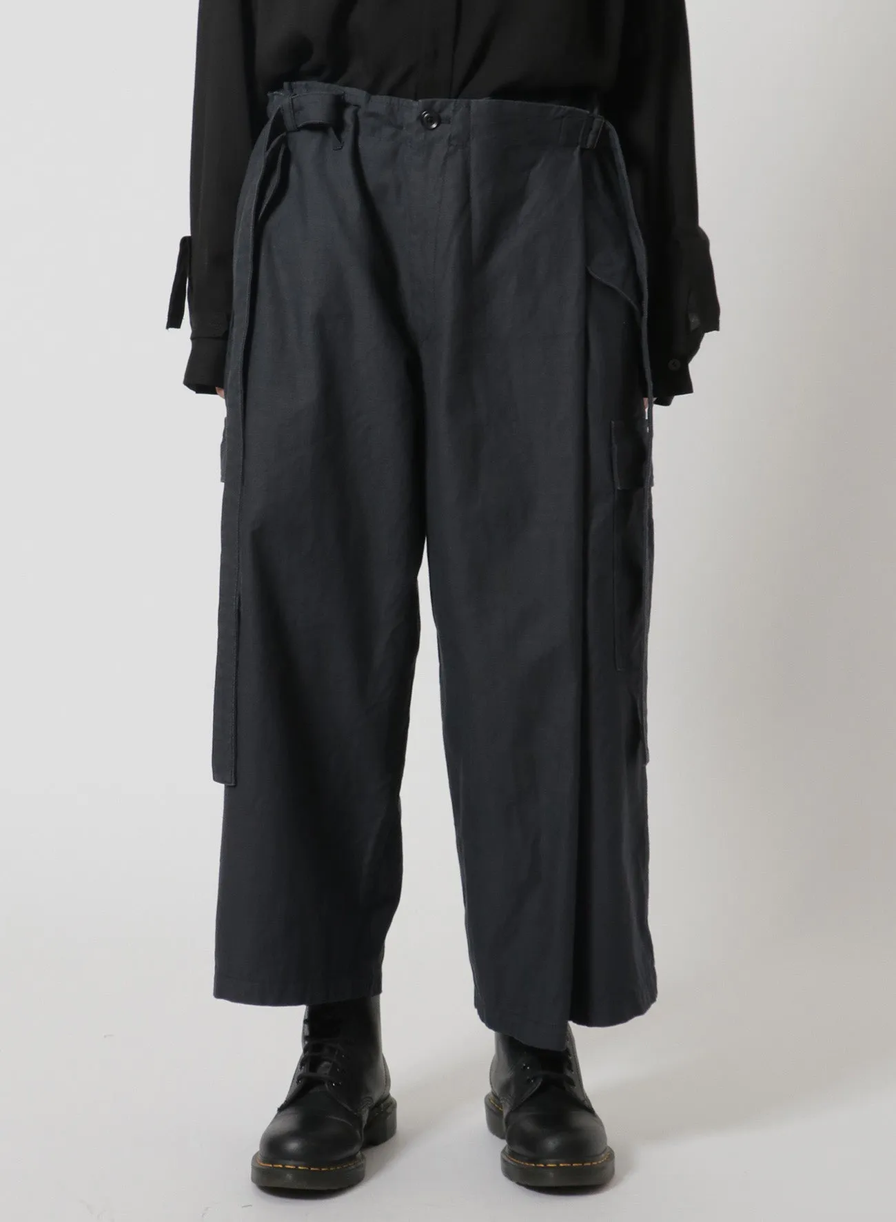 [Y's-Black Name]BACKSIDE SULFURIZATION SATIN WRAP PANTS WITH POCKETS