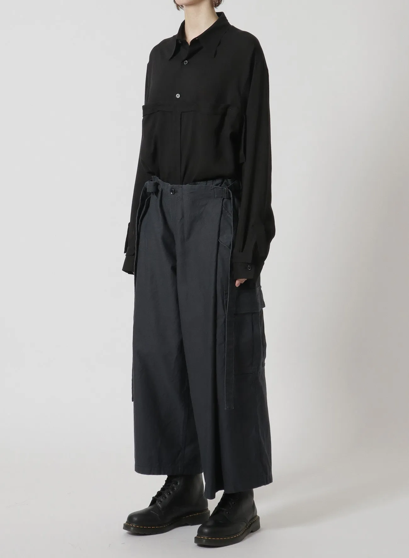 [Y's-Black Name]BACKSIDE SULFURIZATION SATIN WRAP PANTS WITH POCKETS