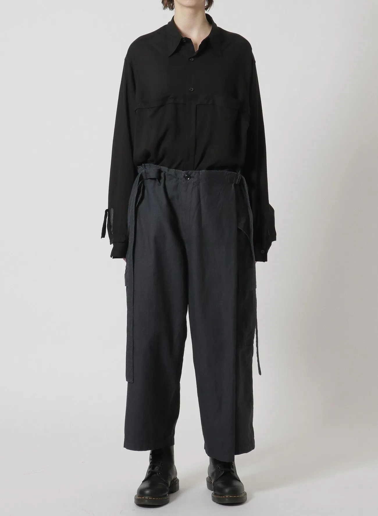 [Y's-Black Name]BACKSIDE SULFURIZATION SATIN WRAP PANTS WITH POCKETS